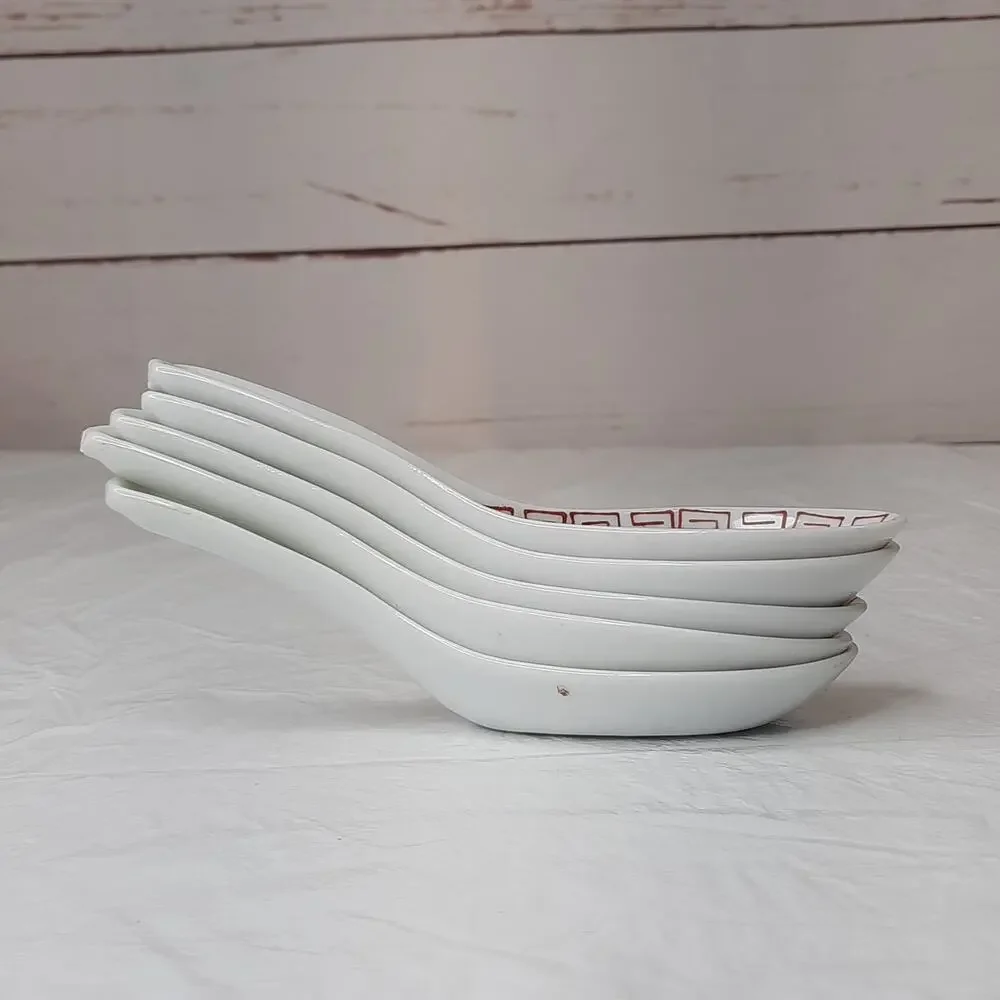 5 Porcelain ASIAN Chinese Soup Tasting Spoons Miso Pho Ramen
